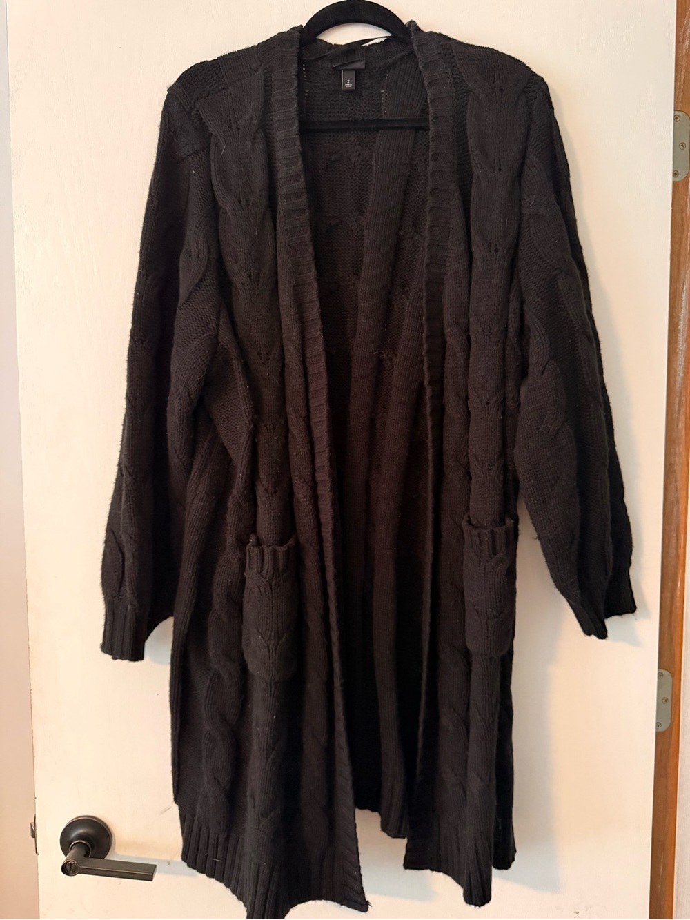 Torrid Black Open-Front Cable Knit Long Cardigan Sweater